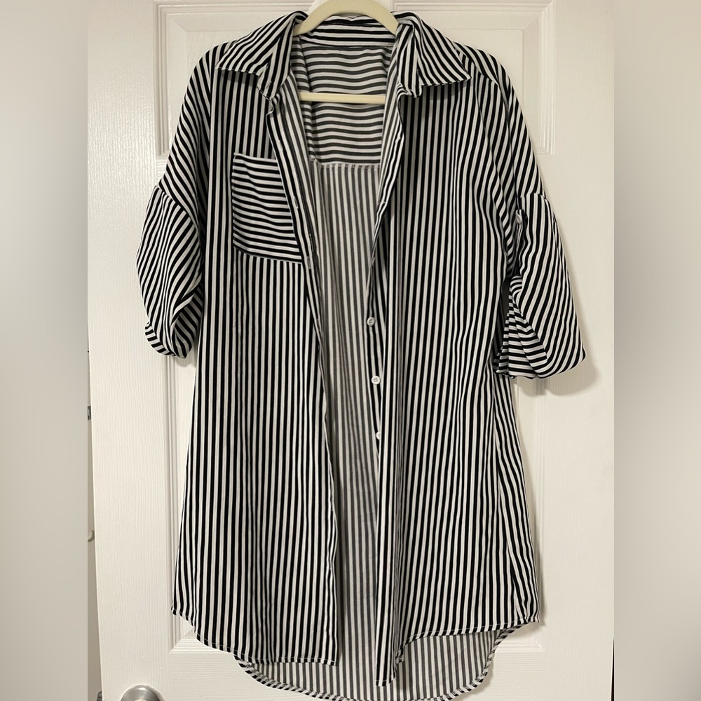 Striped Black and White cover up /top